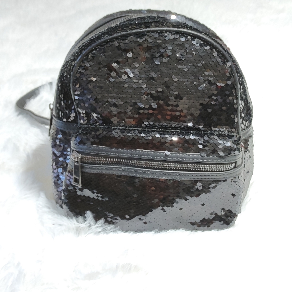 Forever 21 Black Sequined Mini Backpack Y2K Purse Bag